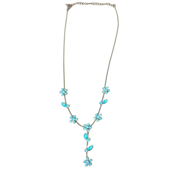Blue Rhinestone Necklace Womens Chain Floral Stones Party Prom Event Occasion - Picture 3 of 4